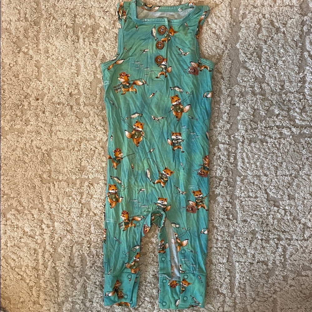 Posh Peanut Teal Fox Print Bodysuit